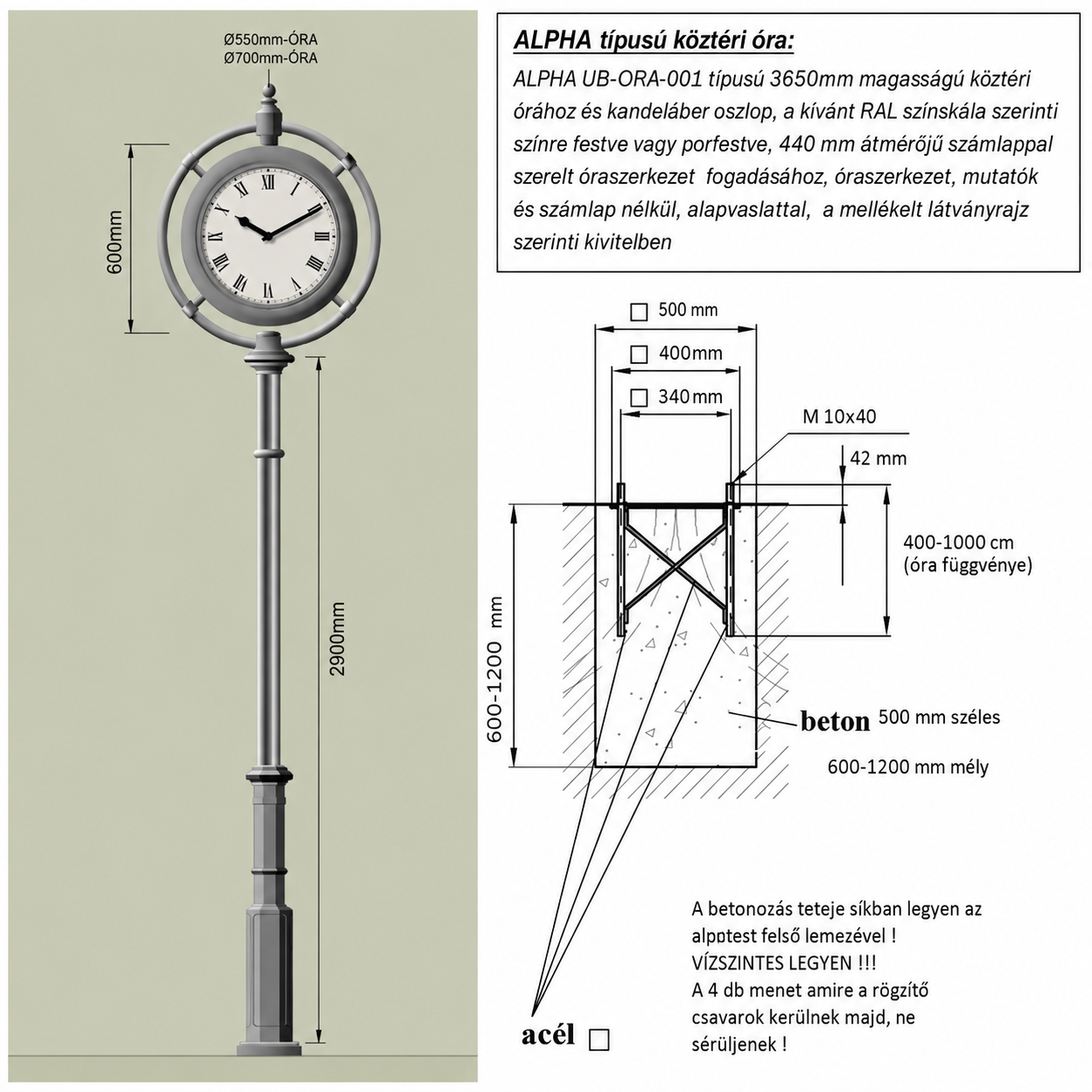 Analóg kültéri óra - PI-ÜV45 ALPHA köztéri 2 oldalas óra - Image 3
